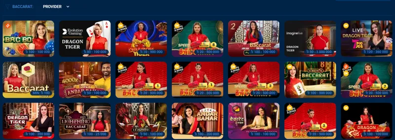 Baccarat game variants in MostBet live casino