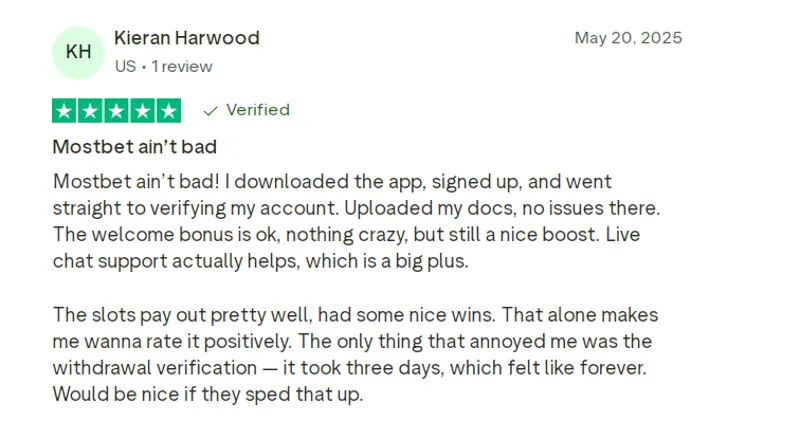 Positive feedback from a player about the MostBet bookmaker and its casino