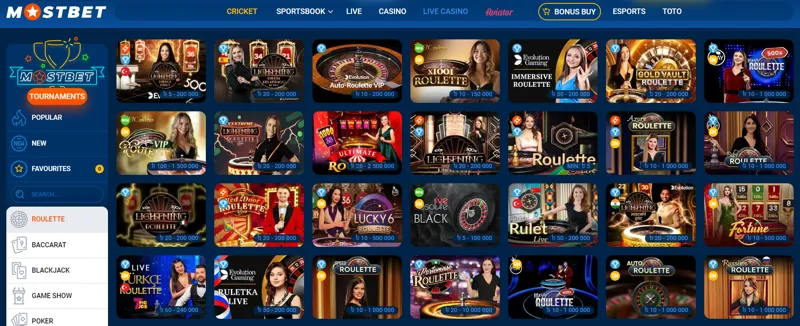 Live dealer roulette at MostBet casino